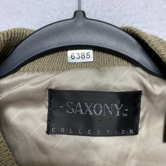 VINTAGE Saxony Sweater Mens L Brown Geometric Leather Pullover Knitted - Picture 6 of 12